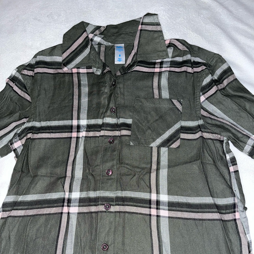 Justice long sleeve Plaid Green Shirt.